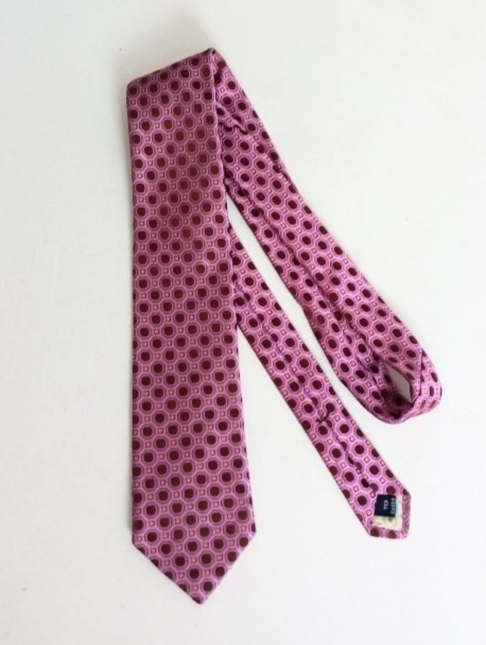 Ted Baker London silk purple/pink hues tie with a brown medallion print